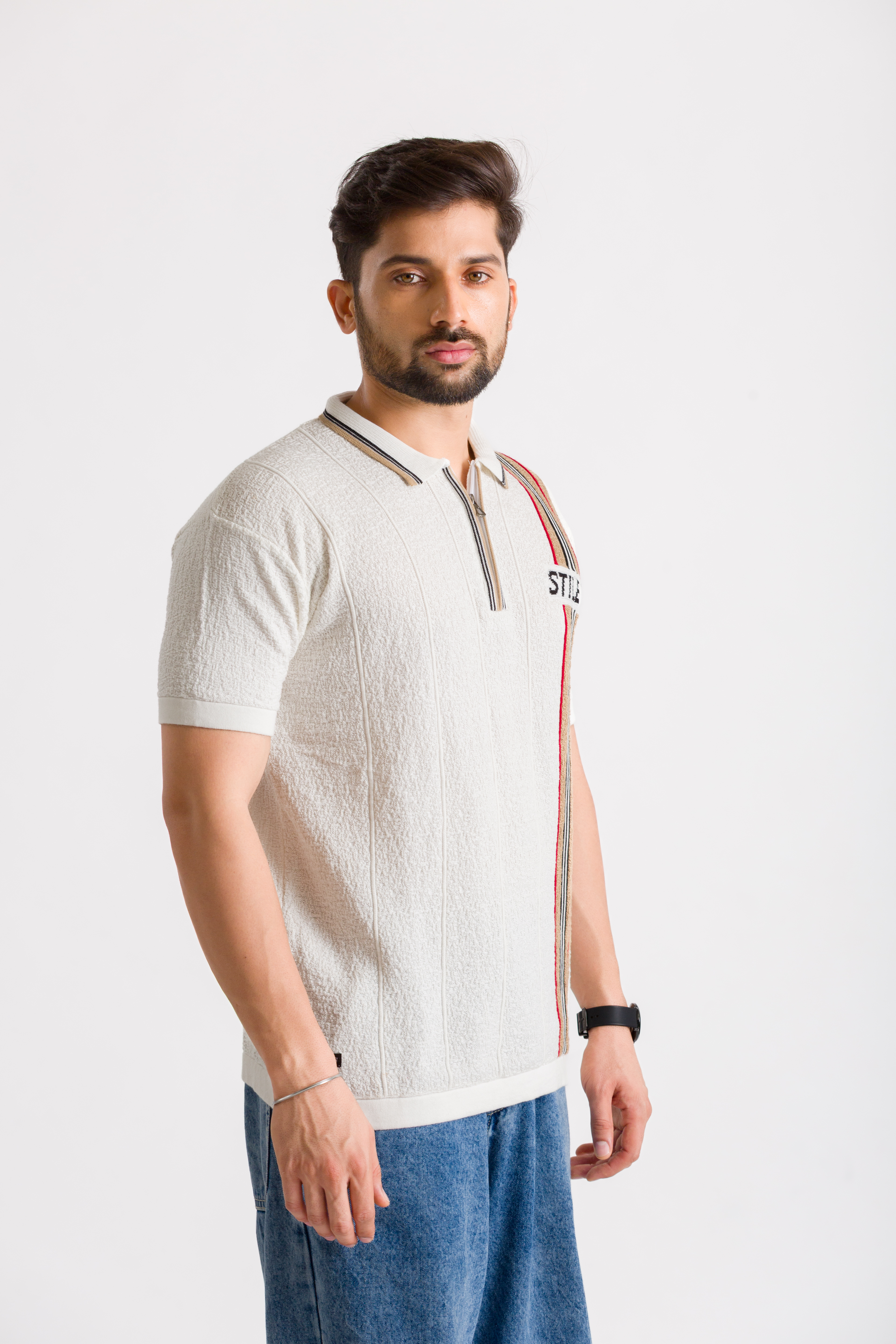 Knitted White Polo T-Shirt